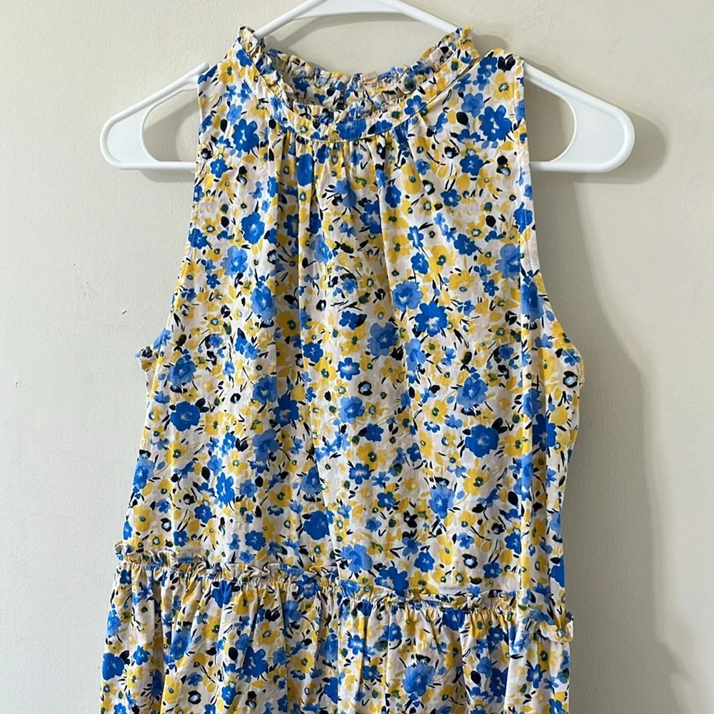 Ann Taylor Yellow Blue Floral Tiered Sleeveless Shift Dress Solarium Sun Size MP - Picture 5 of 10